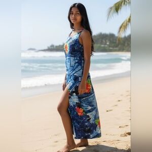 Womans 2 Piece Colourful Beach Cruise Vacation Cover-Up Dress L